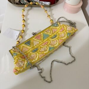 Colorful Beaded Clutch with Chain Strap